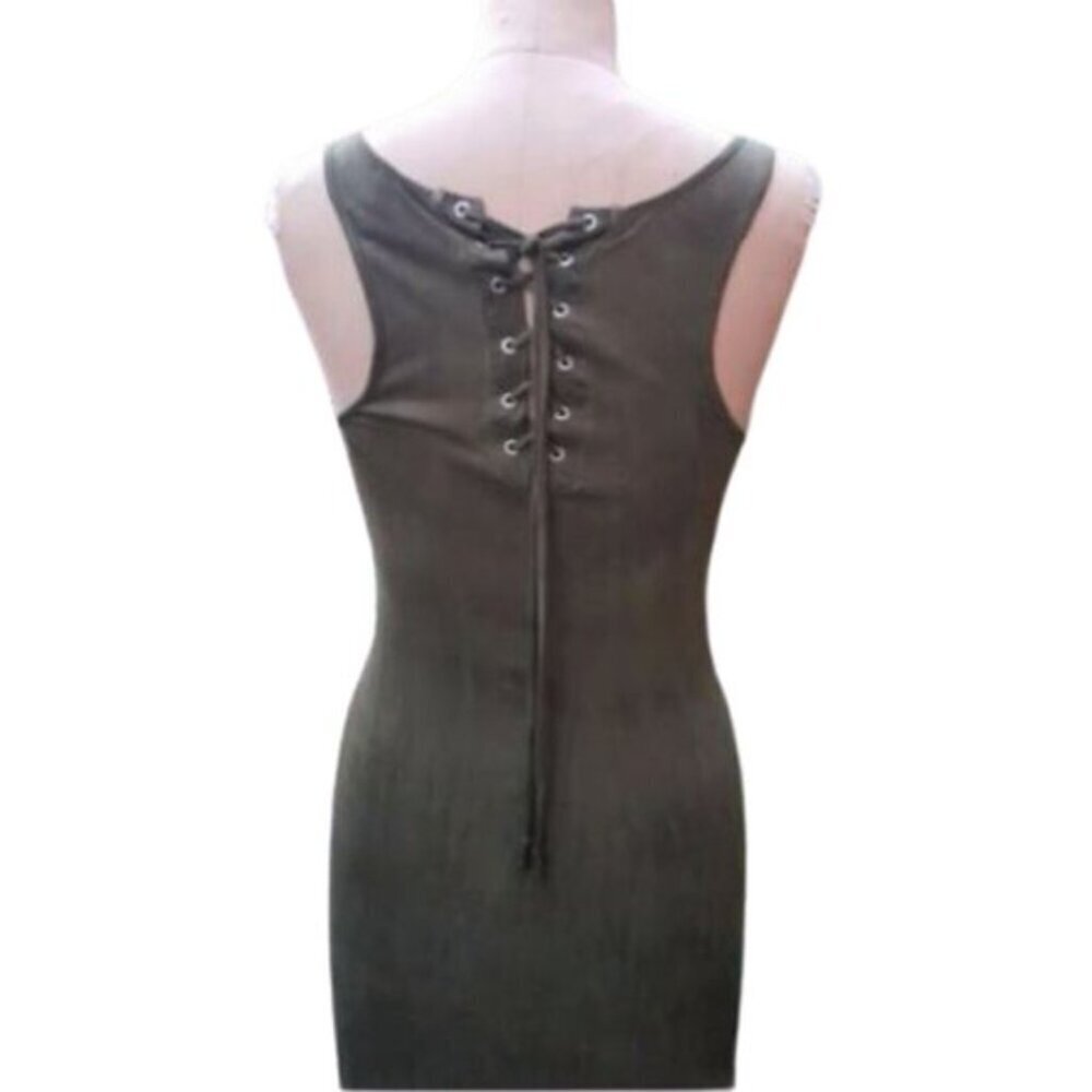 Maxi tank tube fitted slip lace up back dress in olive green w dip tie dye hem - Picture 2 of 12